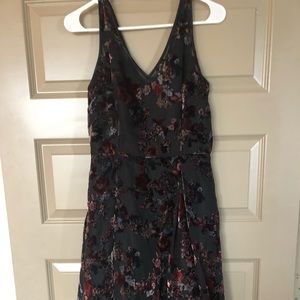 Black V Neck High Low Dress with Velvet Detail